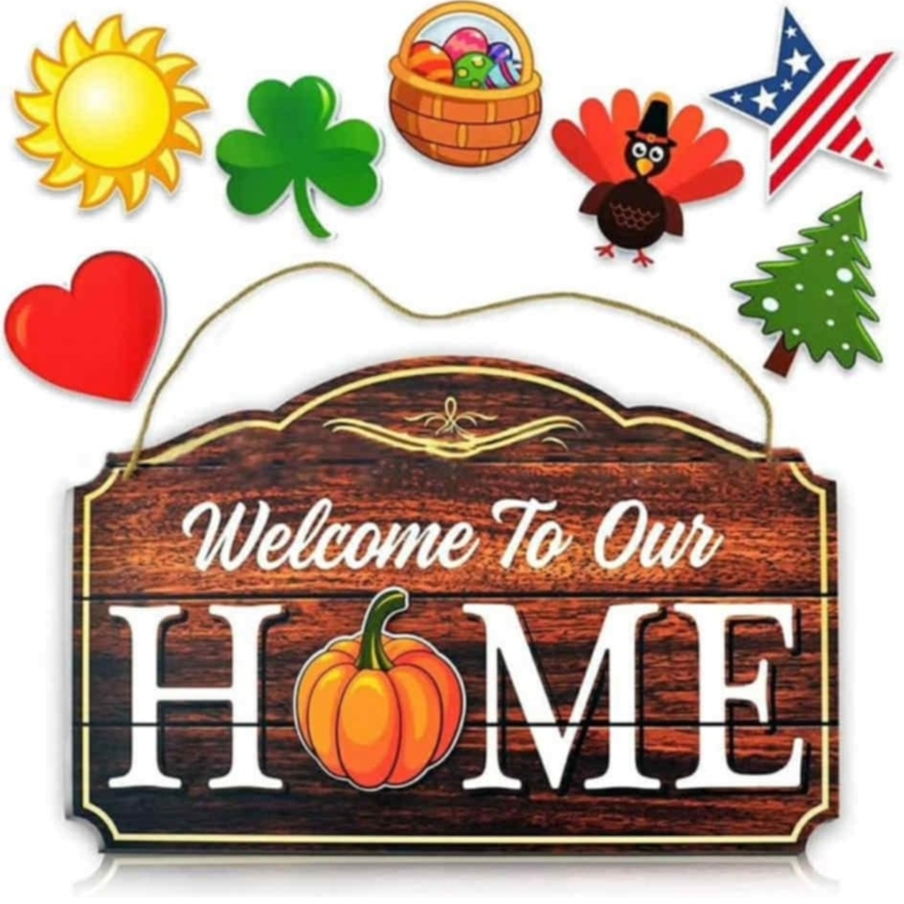 Welcome To Our Home Sign with Seasonal Icons